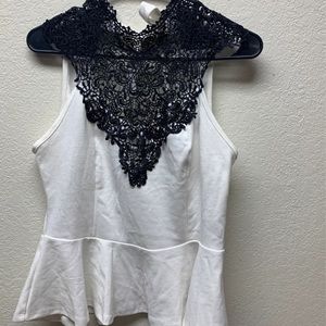 White peplum with black lace crochet top